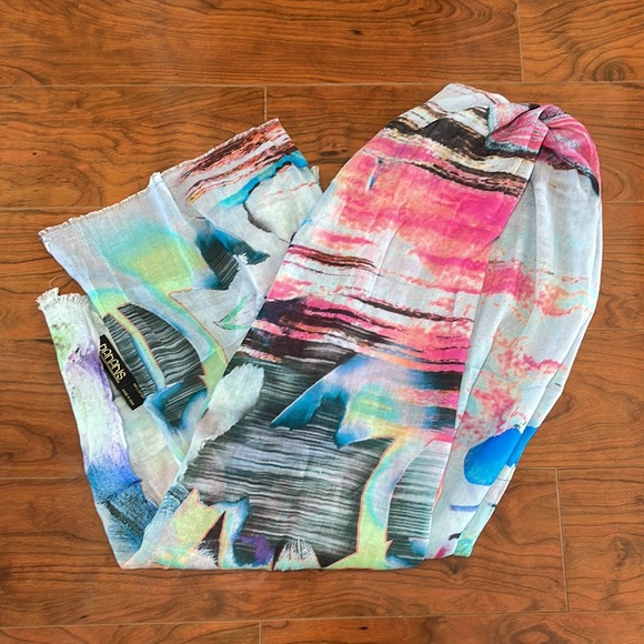 Banaris Blue and Pink Colorful Tropical Floral Scarf Wrap - Picture 2 of 7